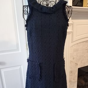 SARA CAMPBELL Sz 2 Navy Blue Tweed Sheath Dress, Lining,  Fabric Made in Italy